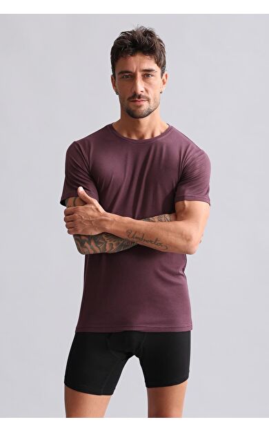 Mısırlı BAMBU HERCULES Slim Fit Bisiklet Yaka Fanila / T-Shirt Mor