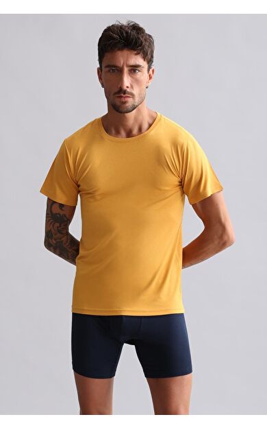 Mısırlı BAMBU HERCULES Slim Fit Bisiklet Yaka Fanila / T-Shirt Hardal