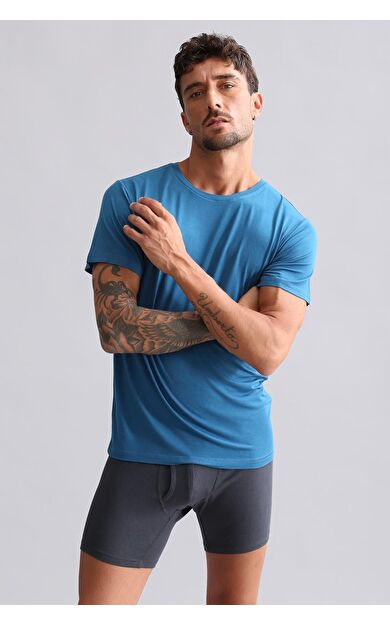 Mısırlı BAMBU HERCULES Slim Fit Bisiklet Yaka Fanila / T-Shirt Petrol