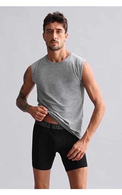 Mısırlı BAMBU HERCULES Slim Fit Bisiklet Yaka Sporcu Atlet / T-Shirt Gri Melanj