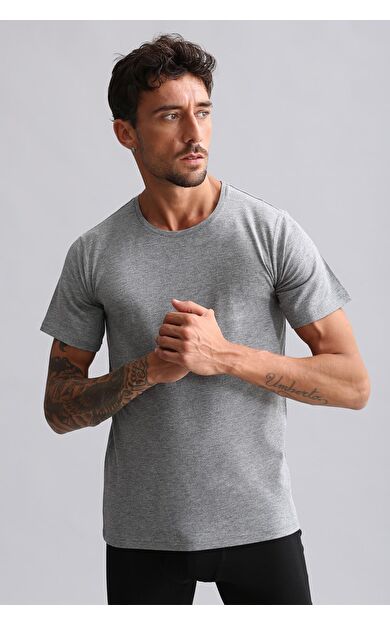 Mısırlı BAMBU HERCULES Slim Fit Bisiklet Yaka Fanila / T-Shirt Gri Melanj