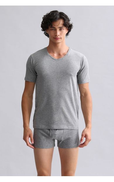 Mısırlı BAMBU HERCULES Slim Fit V Yaka Fanila Gri Melanj