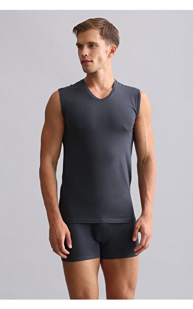 Mısırlı BAMBU HERCULES Slim Fit V Yaka Sporcu Atlet / T-Shirt Antrasit