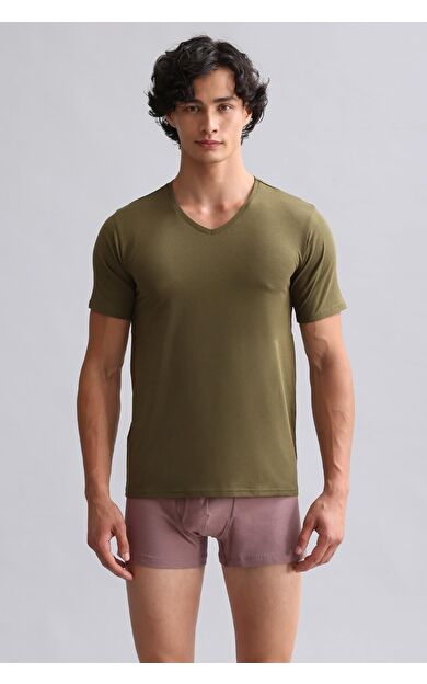 Mısırlı BAMBU HERCULES Slim Fit V Yaka Fanila / T-Shirt Koyu Haki