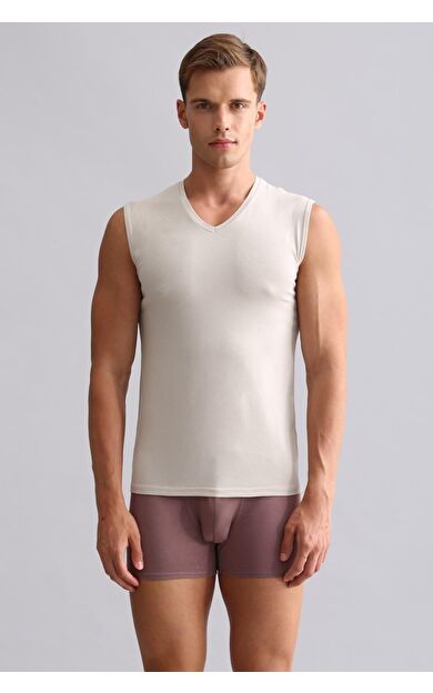 Mısırlı BAMBU HERCULES Slim Fit V Yaka Sporcu Atlet / T-Shirt Toprak Bej