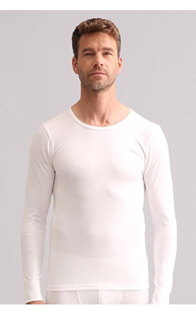 Mısırlı BAMBU TERMAL Bisiklet Yaka Uzun Kollu Fanila / Sweatshirt Ekru