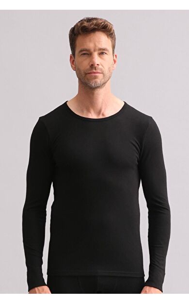 Mısırlı BAMBU TERMAL Bisiklet Yaka Uzun Kollu Fanila / Sweatshirt Siyah