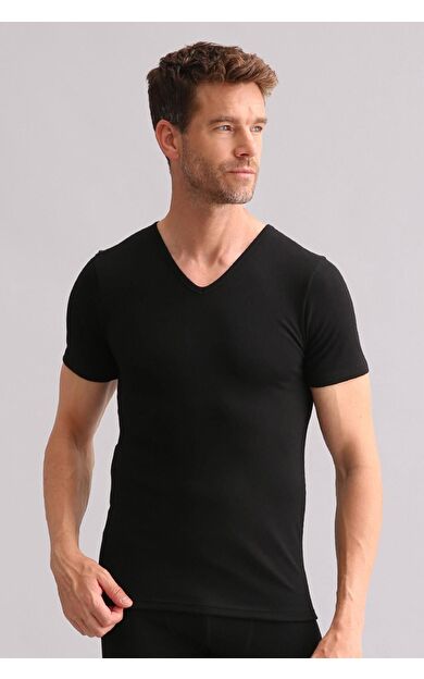 Mısırlı BAMBU TERMAL V Yaka Fanila / T-Shirt Siyah