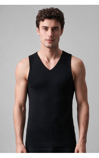 Mısırlı BAMBU TERMAL V Yaka Sporcu Atlet / T-Shirt Siyah