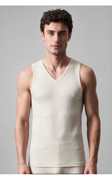Mısırlı BAMBU TERMAL V Yaka Sporcu Atlet / T-Shirt Ekru