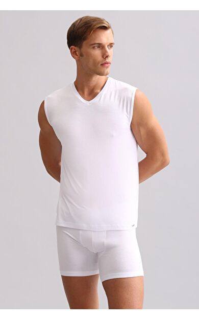 Mısırlı BAMBU ZEUS LUXURY Regular Fit V Yaka Sporcu Atlet / T-Shirt Beyaz