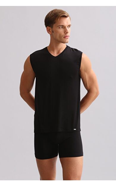 Mısırlı BAMBU ZEUS LUXURY Regular Fit V Yaka Sporcu Atlet / T-Shirt Siyah