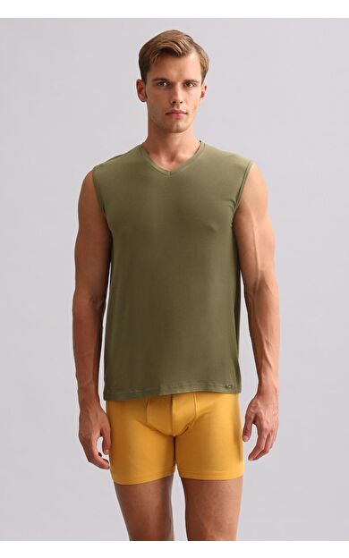 Mısırlı BAMBU ZEUS LUXURY Regular Fit V Yaka Sporcu Atlet / T-Shirt Haki Zeytin