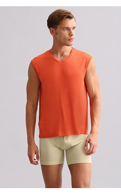 Mısırlı BAMBU ZEUS LUXURY Regular Fit V Yaka Sporcu Atlet / T-Shirt Pas Kırmızı