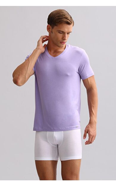Mısırlı BAMBU ZEUS LUXURY Regular Fit V Yaka Fanila / T-Shirt Mor