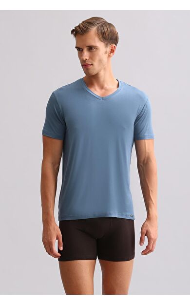 Mısırlı BAMBU ZEUS LUXURY Regular Fit V Yaka Fanila / T-Shirt Gece Mavisi