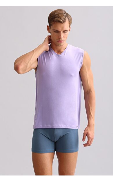 Mısırlı BAMBU ZEUS LUXURY Regular Fit V Yaka Sporcu Atlet / T-Shirt Mor