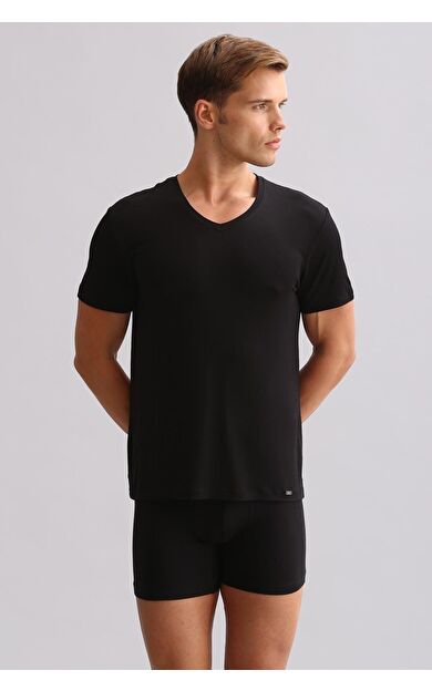 Mısırlı BAMBU ZEUS LUXURY Regular Fit V Yaka Fanila / T-Shirt Siyah