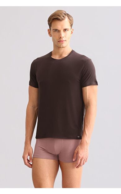 Mısırlı BAMBU ZEUS LUXURY Regular Fit Bisiklet Yaka Fanila / T-Shirt Kahverengi