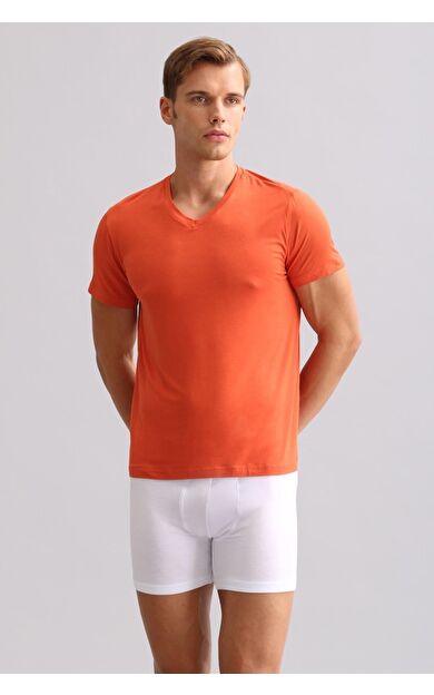 Mısırlı BAMBU ZEUS LUXURY Regular Fit V Yaka Fanila / T-Shirt Pas Kırmızı