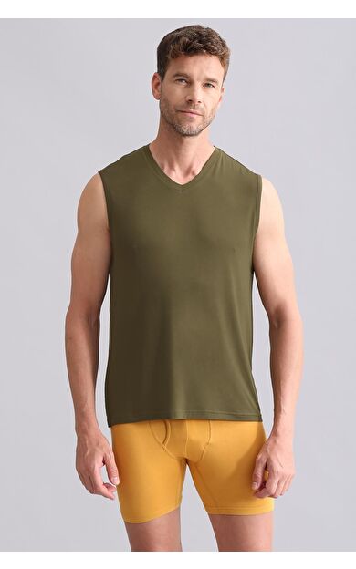 Mısırlı BAMBU ZEUS Regular Fit V Yaka Sporcu Atlet / T-Shirt Koyu Haki