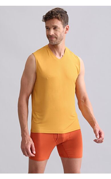 Mısırlı BAMBU ZEUS Regular Fit V Yaka Sporcu Atlet / T-Shirt Hardal