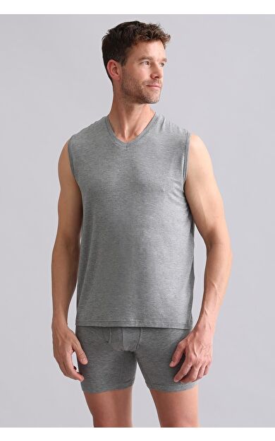 Mısırlı BAMBU ZEUS Regular Fit V Yaka Sporcu Atlet Melanj Gri