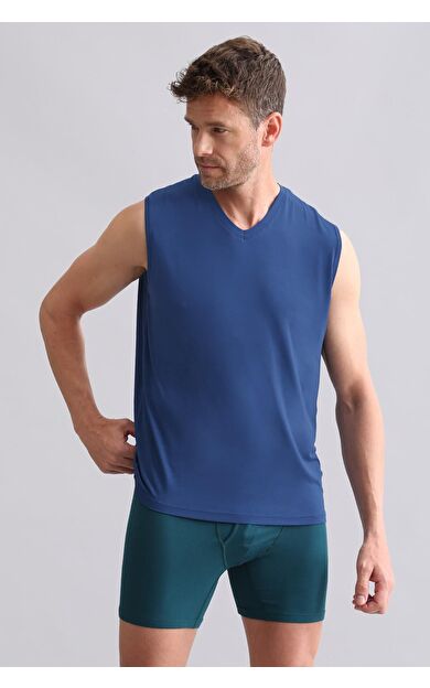 Mısırlı BAMBU ZEUS Regular Fit V Yaka Sporcu Atlet / T-Shirt Gece Mavisi