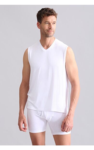 Mısırlı BAMBU ZEUS Regular Fit V Yaka Sporcu Atlet / T-Shirt Beyaz