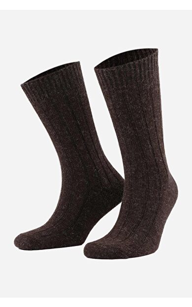 Mısırlı Erkek Alpaka Yünü 2 Çift Soket Çorap Bej/Kahverengi