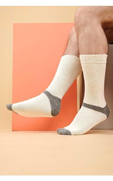 Mısırlı Erkek Alpaka Yünü Tekli Soket Çorap Ekru