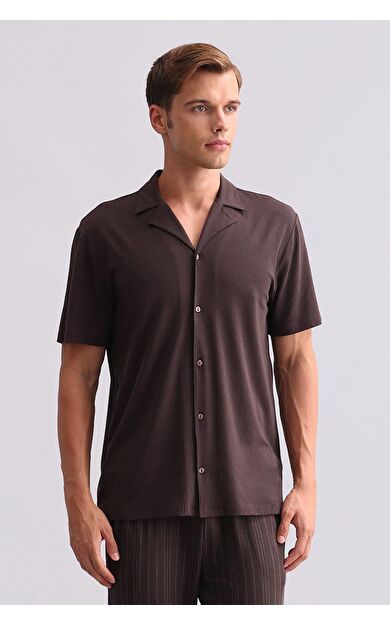 Mısırlı Erkek Bambu Kısa Kollu Gömlek Kahverengi