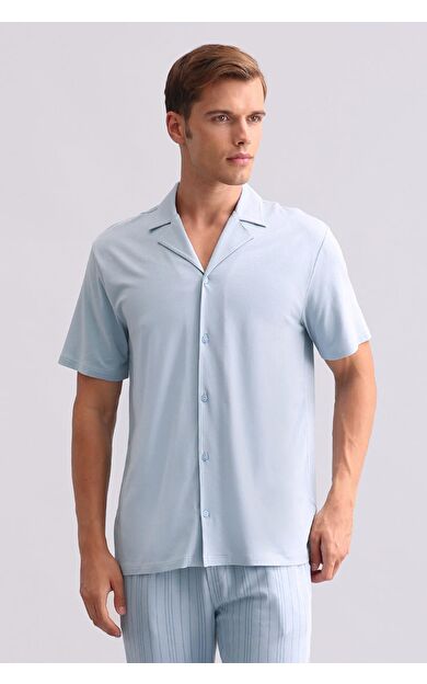 Mısırlı Erkek Bambu Kısa Kollu Gömlek Mavi