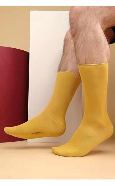 Erkek Bambu Tekli Diabetiker Lastiksiz Soket Çorap Sarı