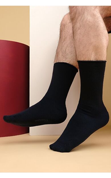 Erkek Bambu Tekli Diabetiker Lastiksiz Soket Çorap Lacivert