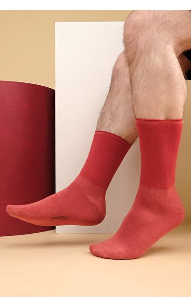 Erkek Bambu Tekli Diabetiker Lastiksiz Soket Çorap Kiremit