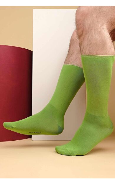 Erkek Bambu Tekli Diabetiker Lastiksiz Soket Çorap Yeşil