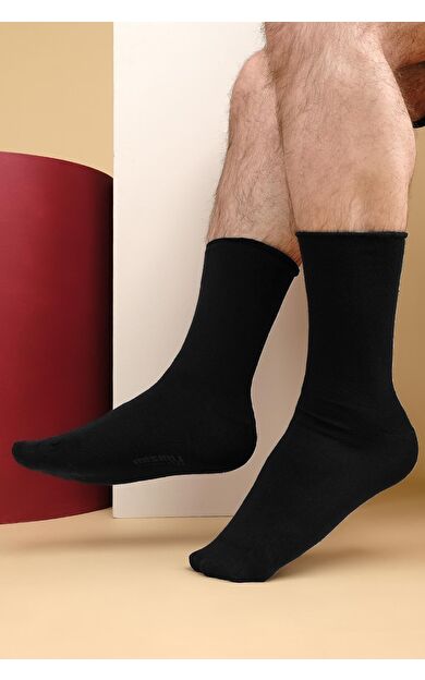 Erkek Bambu Tekli Diabetiker Lastiksiz Soket Çorap Siyah
