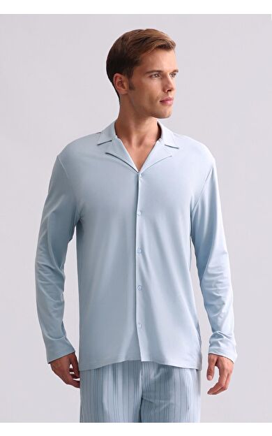 Mısırlı Erkek Bambu Uzun Kollu Gömlek Mavi