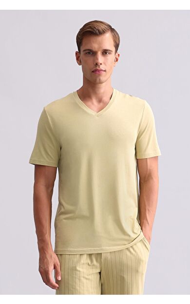 Mısırlı Erkek Bambu V Yaka Tişört Adaçayı Yeşili