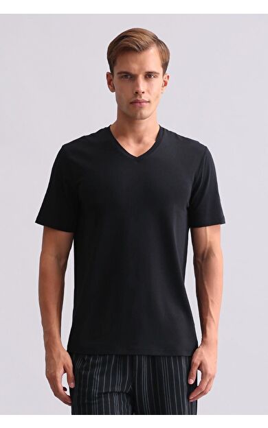 Mısırlı Erkek Bambu V Yaka Tişört Siyah