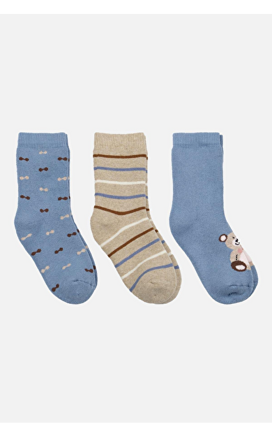 Mısırlı Erkek Bebek Pamuklu 3 Çift Soket Çorabı Çok Renkli
