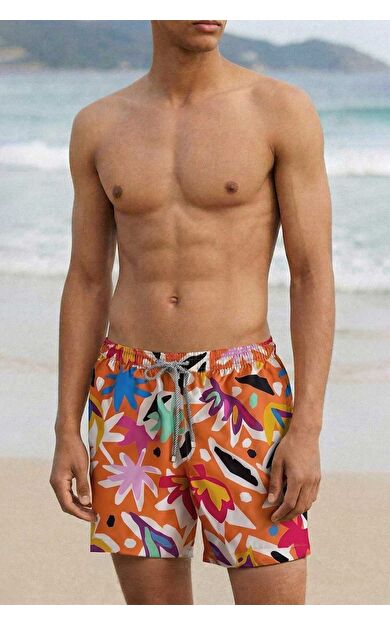 Mısırlı Erkek Desenli Deniz Şort Hardal