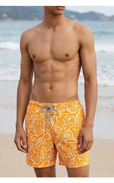 Mısırlı Erkek Desenli Deniz Şort Hardal