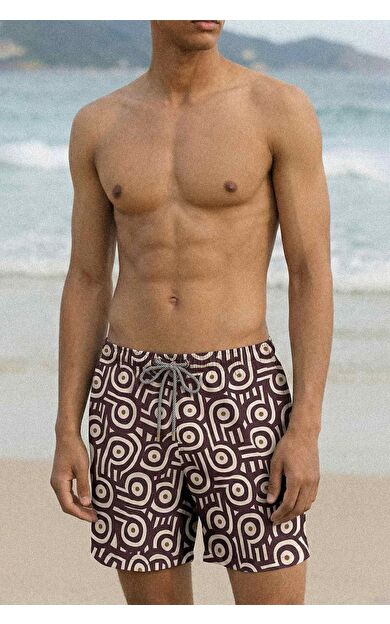 Mısırlı Erkek Desenli Deniz Şort Kahverengi