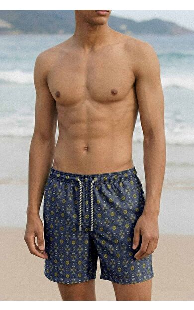 Mısırlı Erkek Desenli Deniz Şort Lacivert
