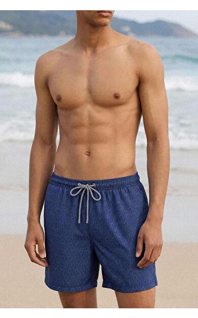 Mısırlı Erkek Desenli Deniz Şort Lacivert