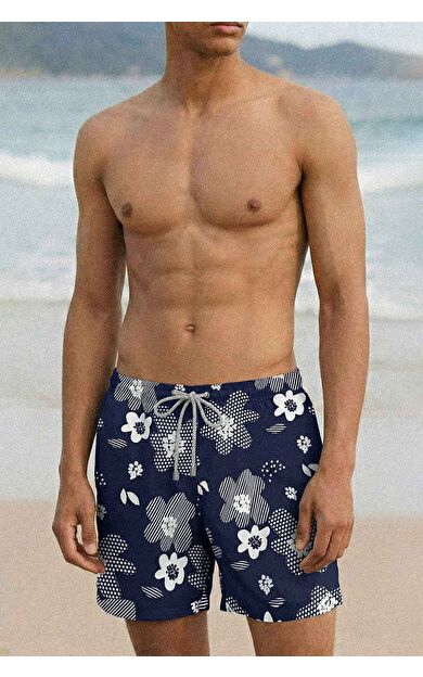 Mısırlı Erkek Desenli Deniz Şort Marin