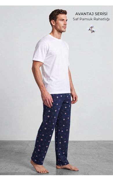 Mısırlı Erkek Geometrik Desen Alt Pijama Lacivert