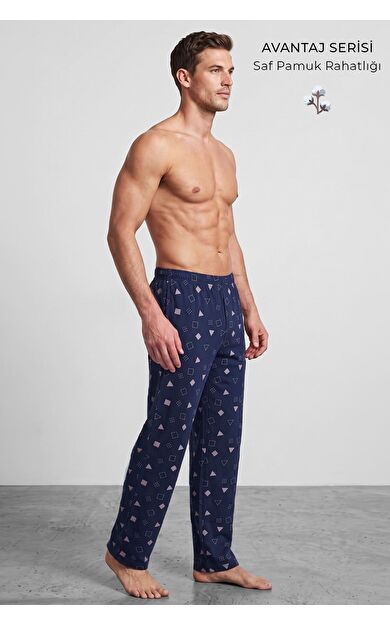 Mısırlı Erkek Geometrik Desen Alt Pijama Lacivert